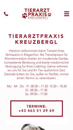 Vorschau der mobilen Webseite www.tierarzt-kreuzbergl.at, Tierarztpraxis Kreuzbergl Dr. Bezerédj GesbR