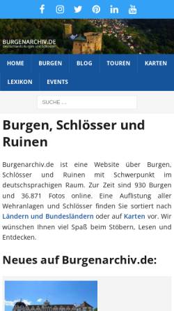 Vorschau der mobilen Webseite burgenarchiv.de, Burgenarchiv