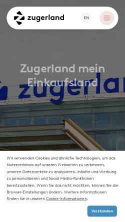 Vorschau der mobilen Webseite www.ekz-zugerland.ch, Zugerland - Das Einkaufszentrum in Steinhausen