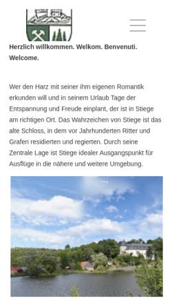 Vorschau der mobilen Webseite www.schloss-stiege.de, Schloss Stiege