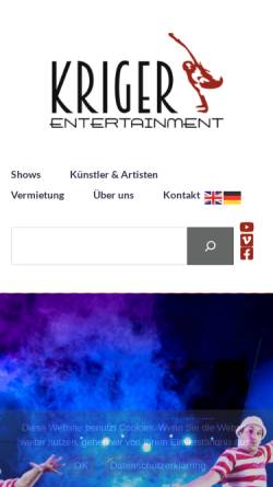 Vorschau der mobilen Webseite www.kriger-entertainment.de, Kriger Entertainment
