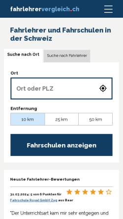 Vorschau der mobilen Webseite www.fahrlehrervergleich.ch, Das Schweizer Fahrlehrerverzeichnis