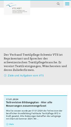 Vorschau der mobilen Webseite www.textilpflege.ch, VTS/ASET