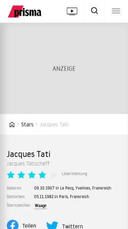 Vorschau der mobilen Webseite www.prisma.de, Prisma: Jacques Tati