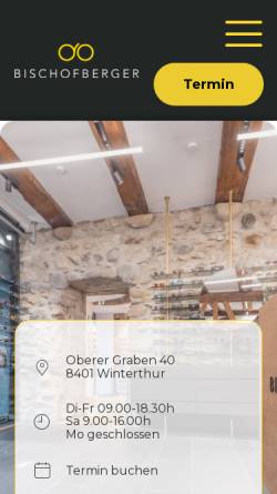 Vorschau der mobilen Webseite www.bischofberger-optik.ch, Ruedi Bischofberger, Winterthur