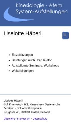 Vorschau der mobilen Webseite www.kinesiologie-systeme.ch, Kinesiologie und System-Aufstellungen - Liselotte Häberli