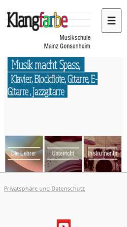 Vorschau der mobilen Webseite www.klangfarbe-musikschule.de, Klangfarbe Musikschule, Mainz-Gonsenheim