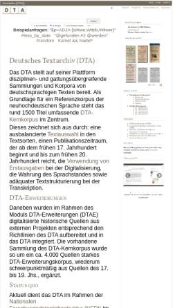 Vorschau der mobilen Webseite www.deutschestextarchiv.de, Deutsches Textarchiv