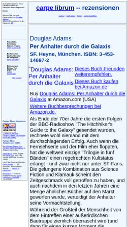Vorschau der mobilen Webseite rezensionen.literaturwelt.de, Douglas Adams: Per Anhalter durch die Galaxis