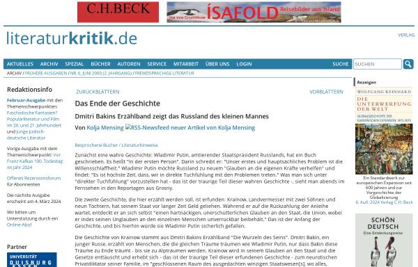 Vorschau von www.literaturkritik.de, Dimitri Bakin: Die Wurzeln des Seins