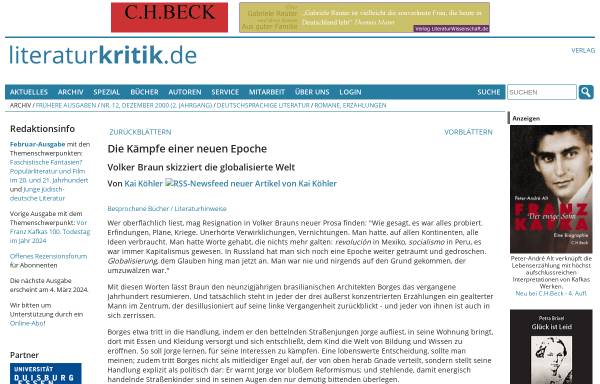 Vorschau von www.literaturkritik.de, Volker Braun: Das Wirklichgewollte