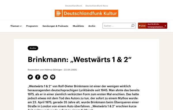 Vorschau von www.deutschlandradiokultur.de, R.D. Brinkmann: Westwärts 1 & 2