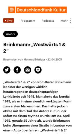 Vorschau der mobilen Webseite www.deutschlandradiokultur.de, R.D. Brinkmann: Westwärts 1 & 2