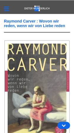 Vorschau der mobilen Webseite www.dieterwunderlich.de, Raymond Carver: Wovon wir reden, wenn wir von Liebe reden