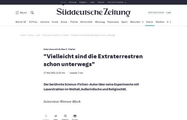 Vorschau von www.sueddeutsche.de, 'Vielleicht sind die Extraterrestren schon unterwegs