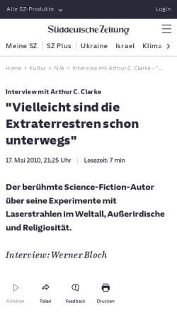 Vorschau der mobilen Webseite www.sueddeutsche.de, 'Vielleicht sind die Extraterrestren schon unterwegs