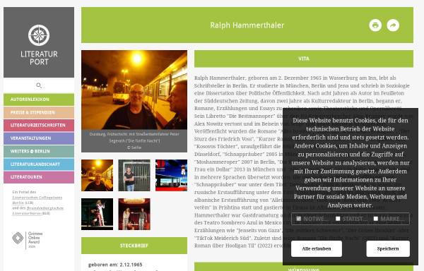 Vorschau von www.literaturport.de, Ralph Hammerthaler