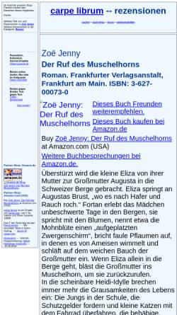 Vorschau der mobilen Webseite rezensionen.literaturwelt.de, Zoe Jenny: Der Ruf des Muschelhorns