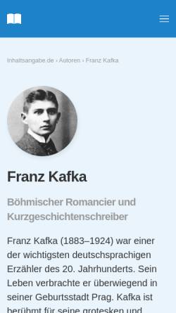 Vorschau der mobilen Webseite www.inhaltsangabe.de, Franz Kafka - Biografie und Inhaltsangaben