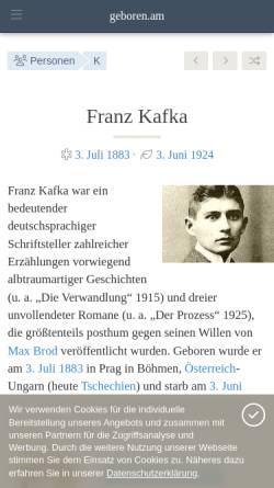 Vorschau der mobilen Webseite geboren.am, Geboren.am: Franz Kafka