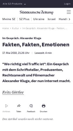 Vorschau der mobilen Webseite www.sueddeutsche.de, Im Gespräch: Alexander Kluge - Fakten, Fakten, Emotionen