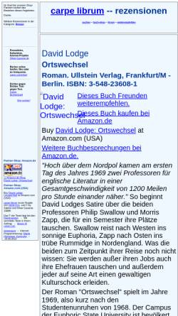 Vorschau der mobilen Webseite rezensionen.literaturwelt.de, David Lodge: Ortswechsel