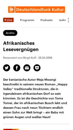 Vorschau der mobilen Webseite www.deutschlandradiokultur.de, Meja Mwangi: Happy Valley