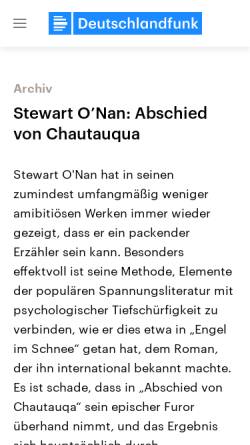 Vorschau der mobilen Webseite www.deutschlandfunk.de, Stewart O'Nan: Abschied von Chautauqua