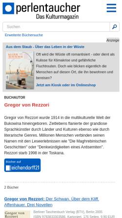 Vorschau der mobilen Webseite www.perlentaucher.de, Gregor von Rezzori