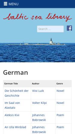 Vorschau der mobilen Webseite www.balticsealibrary.info, Baltic Sea Library - deutsch