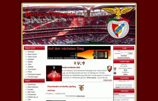 Vorschau von www.benfica-online.de, Sport Lisboa e Benfica - Fanpage