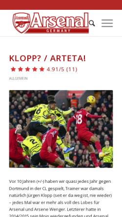 Vorschau der mobilen Webseite www.arsenalfc.de, Arsenal F.C. Fanseite