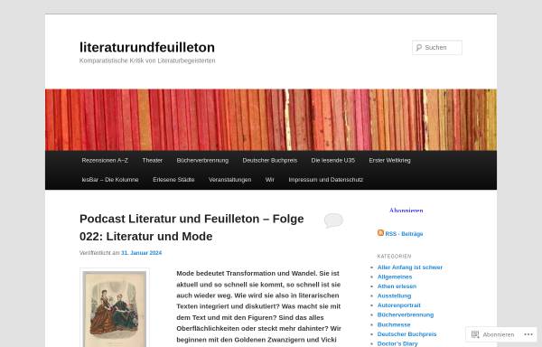 Vorschau von www.literaturundfeuilleton.wordpress.com, Literatur und Feuilleton