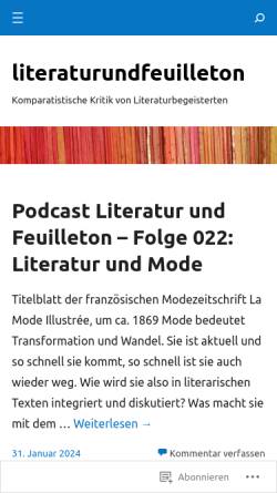 Vorschau der mobilen Webseite www.literaturundfeuilleton.wordpress.com, Literatur und Feuilleton