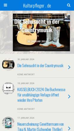 Vorschau der mobilen Webseite www.kulturpfleger.de, Kultrurpfleger.de - Das Onlinemagazin zu Bühne, Buch und Bild