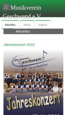 Vorschau der mobilen Webseite www.musikverein-geschwend.de, Musikverein Geschwend e.V.