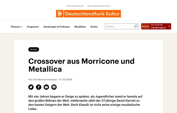 Vorschau von www.deutschlandradiokultur.de, Deutschlandradio - Crossover aus Morricone und Metallica