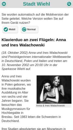 Vorschau der mobilen Webseite www.wiehl.de, Klavierduo an zwei Flügeln