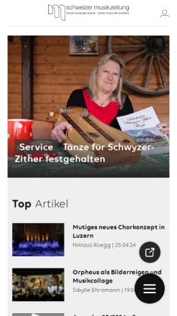 Vorschau der mobilen Webseite www.musikzeitung.ch, SMZ - Schweizer Musikzeitung