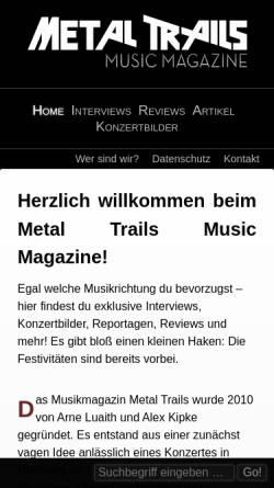 Vorschau der mobilen Webseite www.metal-trails.com, Metal Trails Musikmagazin