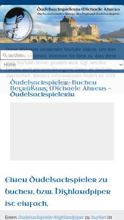 Vorschau der mobilen Webseite www.dudelsackspieler-buchen.de, Ahrens, Michaele, Dudelsackspielerin