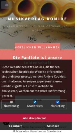 Vorschau der mobilen Webseite www.domide.ch, Panflötenschule Musikverlag Domide