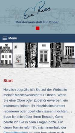 Vorschau der mobilen Webseite www.oboen-ries.de, Eva Ries Oboenbau Lübeck