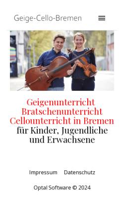 Vorschau der mobilen Webseite www.geige-cello-bremen.de, Geige, Bratsche und Cello