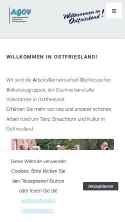 Vorschau der mobilen Webseite www.ostfriesischer-volkstanz.de, Arbeitsgemeinschaft Ostfriesischer Volkstanzgruppen (AGOV)