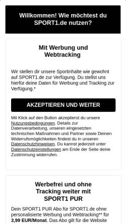 Vorschau der mobilen Webseite www.sport1.de, Sport1