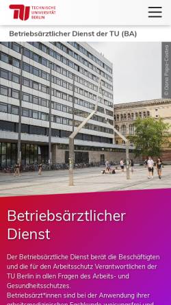 Vorschau der mobilen Webseite www.ba.tu-berlin.de, BÄD - Betriebsärztlicher Dienst der TU Berlin