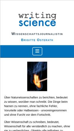 Vorschau der mobilen Webseite www.writingscience.de, Writing science, Brigitte Osterath
