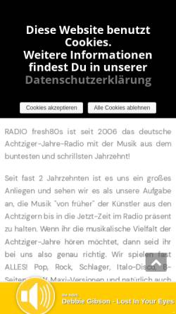 Vorschau der mobilen Webseite www.fresh80s.de, RADIO fresh80s