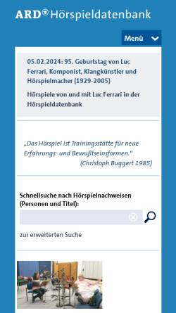 Vorschau der mobilen Webseite hoerspiele.dra.de, ARD-Hörspieldatenbank